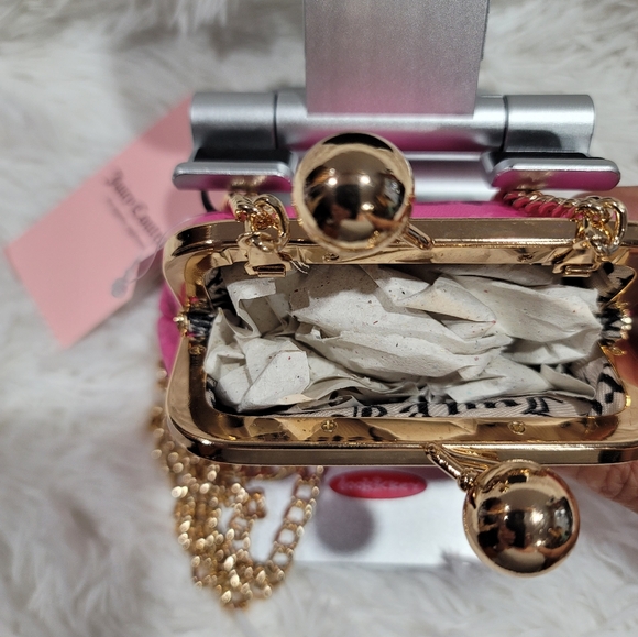 Juicy Couture Pink Girls Just Wanna Have Fun Kisslock Coin Purse w Chain New - Picture 3 of 3